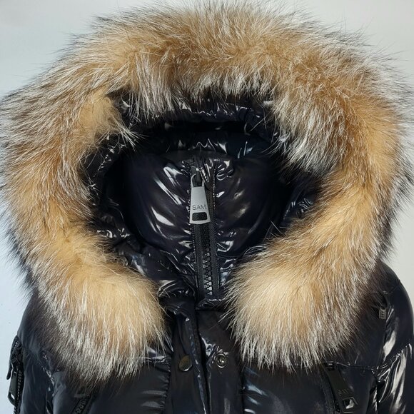 Women's winter warm Black Puffer Jacket with Fur Trim - Picture 12 of 17